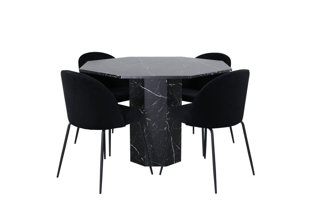 Venture Home Marbs Round Dining Table , Black Black Glass Marble+Wrinkles Dining Chair , Black Legs , Black Velvet_4