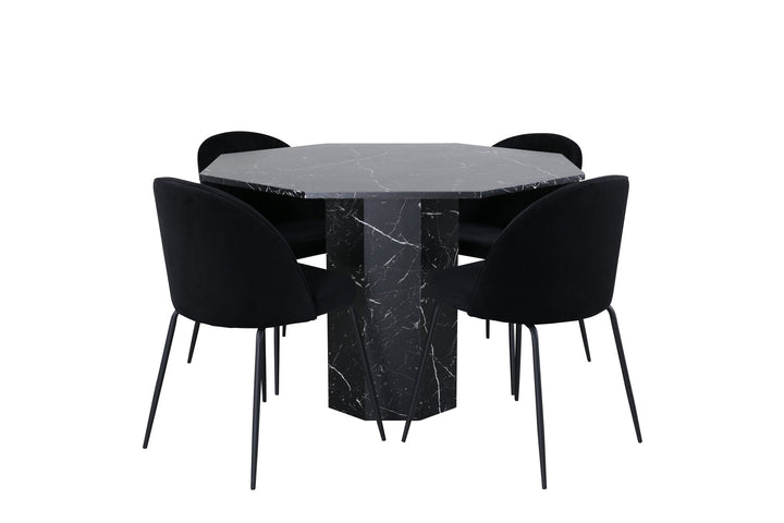 Venture Home Marbs Round Dining Table , Black Black Glass Marble+Wrinkles Dining Chair , Black Legs , Black Velvet_4