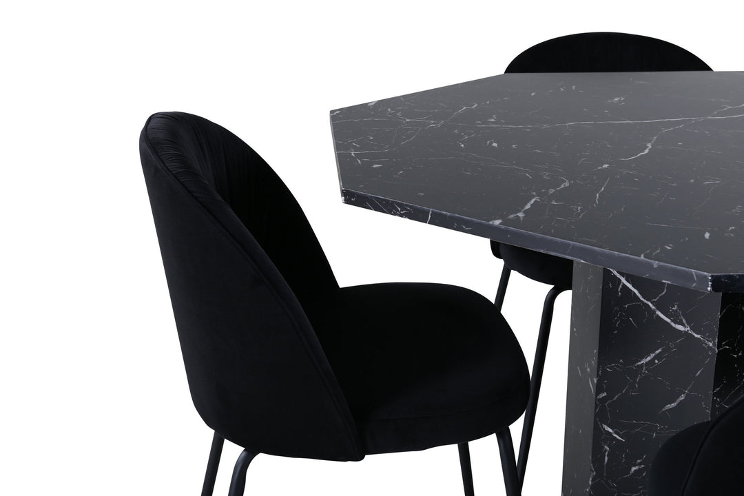 Venture Home Marbs Round Dining Table , Black Black Glass Marble+Wrinkles Dining Chair , Black Legs , Black Velvet_4