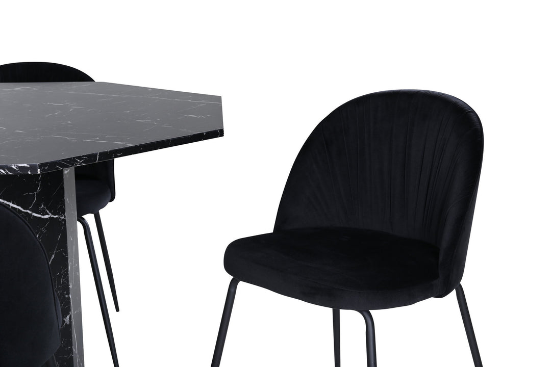 Venture Home Marbs Round Dining Table , Black Black Glass Marble+Wrinkles Dining Chair , Black Legs , Black Velvet_4