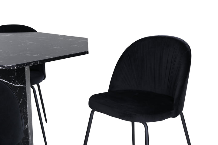 Venture Home Marbs Round Dining Table , Black Black Glass Marble+Wrinkles Dining Chair , Black Legs , Black Velvet_4