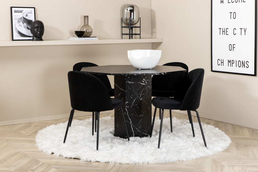 Venture Home Marbs Round Dining Table , Black Black Glass Marble+Wrinkles Dining Chair , Black Legs , Black Velvet_4