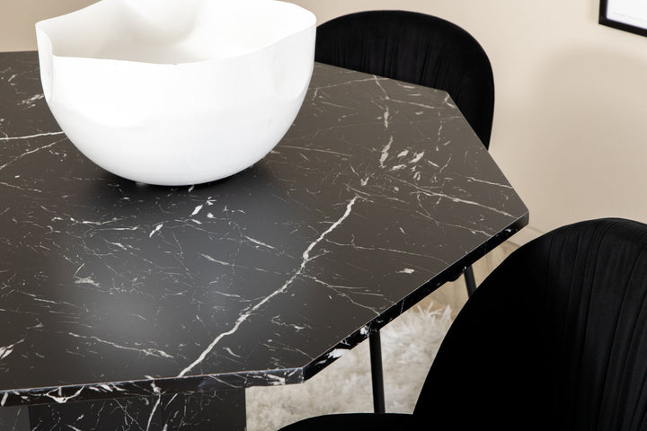 Venture Home Marbs Round Dining Table , Black Black Glass Marble+Wrinkles Dining Chair , Black Legs , Black Velvet_4