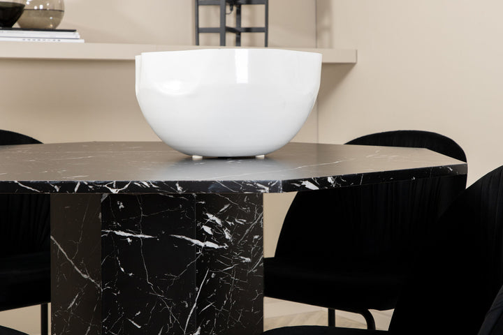 Venture Home Marbs Round Dining Table , Black Black Glass Marble+Wrinkles Dining Chair , Black Legs , Black Velvet_4