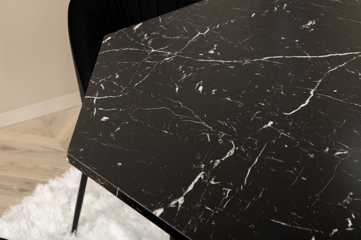 Venture Home Marbs Round Dining Table , Black Black Glass Marble+Wrinkles Dining Chair , Black Legs , Black Velvet_4