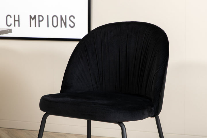 Venture Home Marbs Round Dining Table , Black Black Glass Marble+Wrinkles Dining Chair , Black Legs , Black Velvet_4
