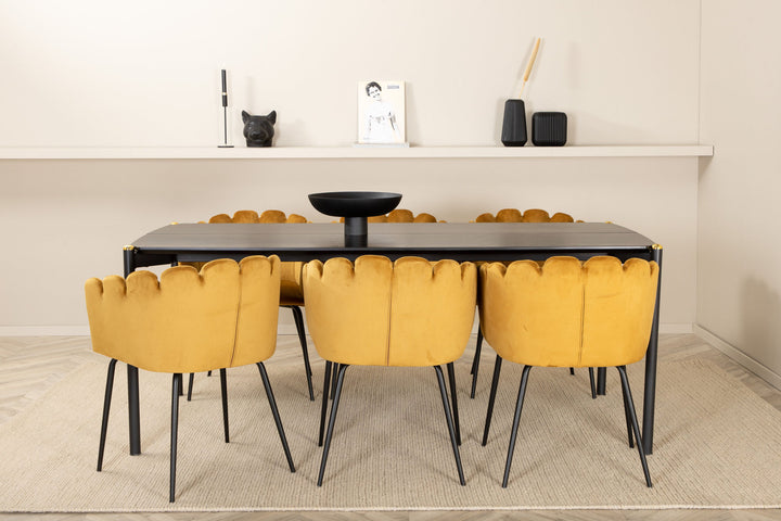 Venture Home Pelle Dining Table , Black black Black+Limhamn , Chair , Gold Velvet_6