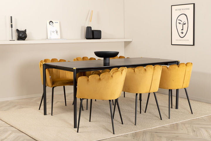 Venture Home Pelle Dining Table , Black black Black+Limhamn , Chair , Gold Velvet_6
