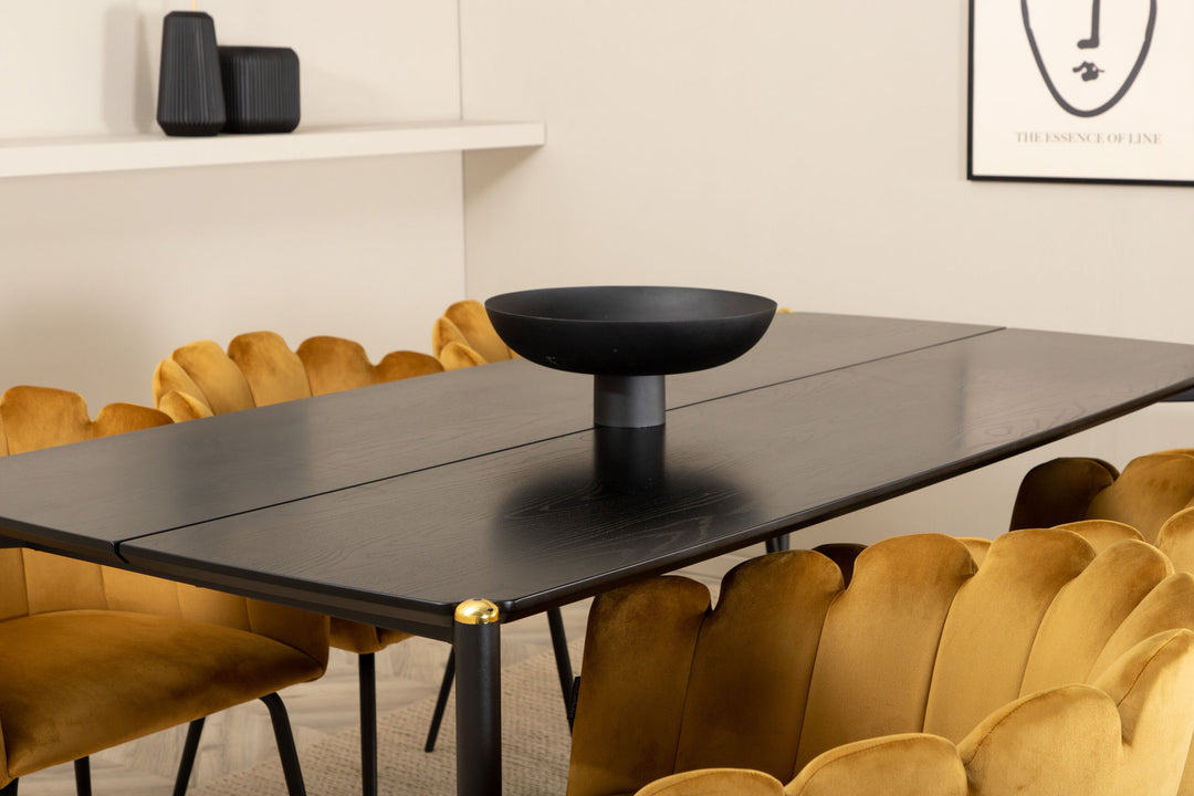 Venture Home Pelle Dining Table , Black black Black+Limhamn , Chair , Gold Velvet_6