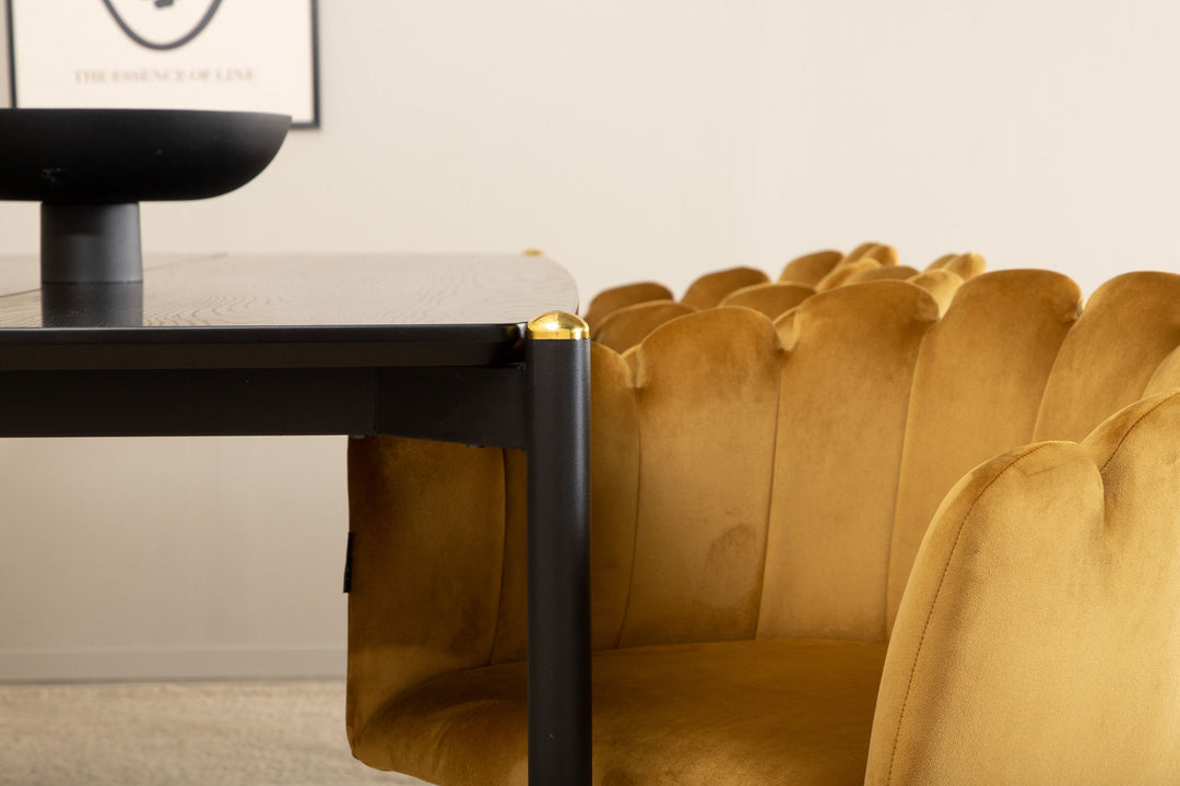 Venture Home Pelle Dining Table , Black black Black+Limhamn , Chair , Gold Velvet_6