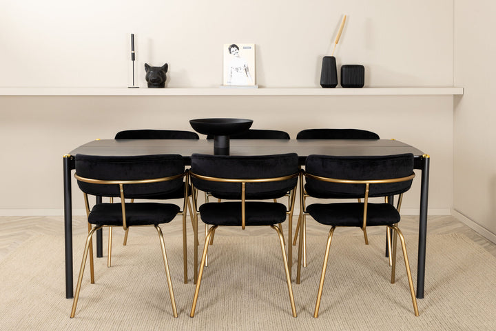Venture Home Pelle Dining Table , Black black Black+Arrow armchair , Brass Legs , Black Velvet_6
