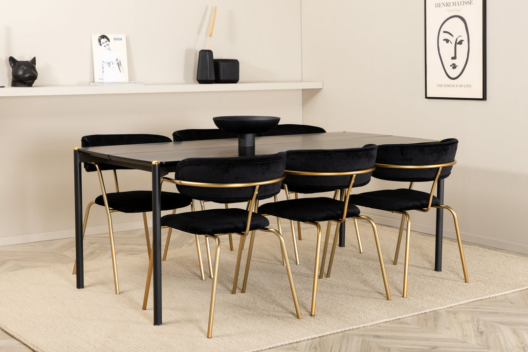 Venture Home Pelle Dining Table , Black black Black+Arrow armchair , Brass Legs , Black Velvet_6