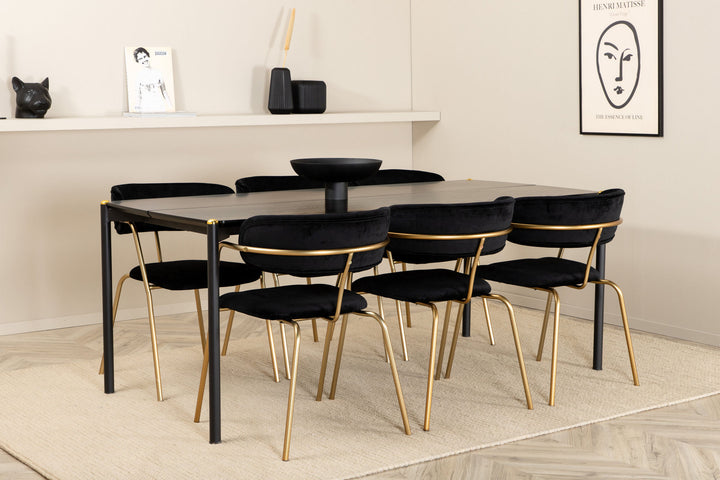 Venture Home Pelle Dining Table , Black black Black+Arrow armchair , Brass Legs , Black Velvet_6