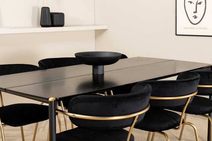 Venture Home Pelle Dining Table , Black black Black+Arrow armchair , Brass Legs , Black Velvet_6