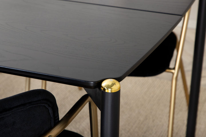 Venture Home Pelle Dining Table , Black black Black+Arrow armchair , Brass Legs , Black Velvet_6