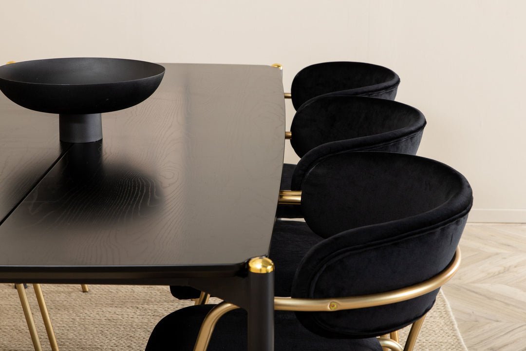 Venture Home Pelle Dining Table , Black black Black+Arrow armchair , Brass Legs , Black Velvet_6