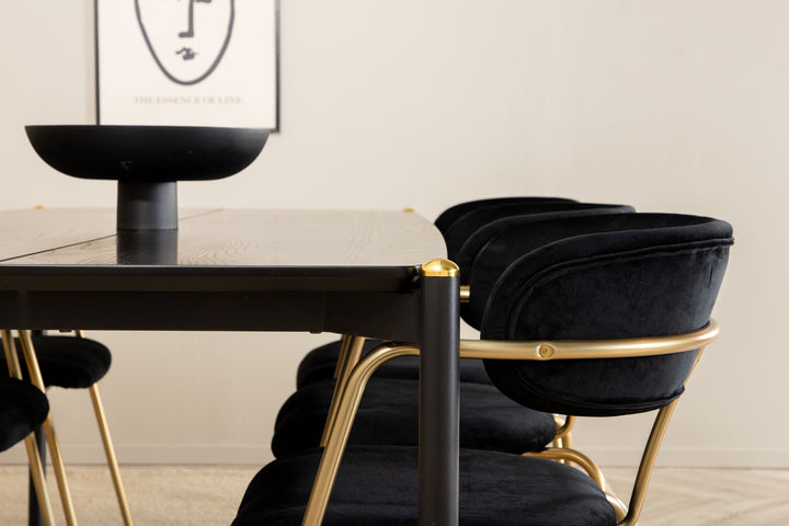 Venture Home Pelle Dining Table , Black black Black+Arrow armchair , Brass Legs , Black Velvet_6