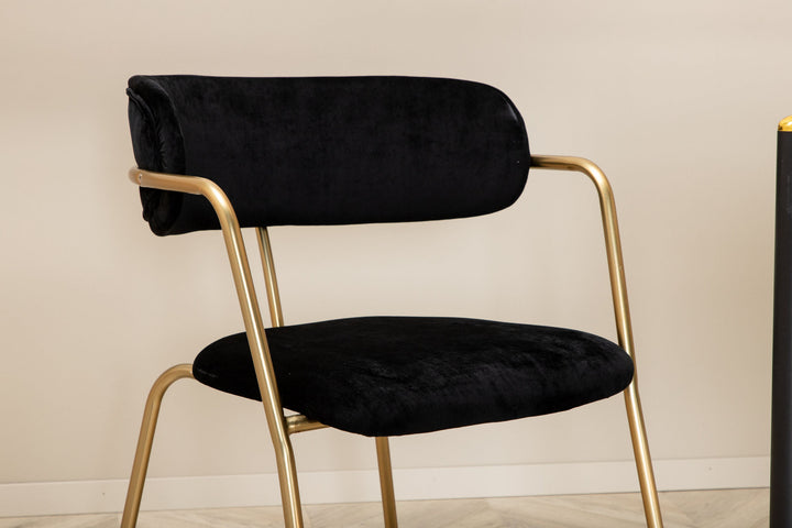 Venture Home Pelle Dining Table , Black black Black+Arrow armchair , Brass Legs , Black Velvet_6