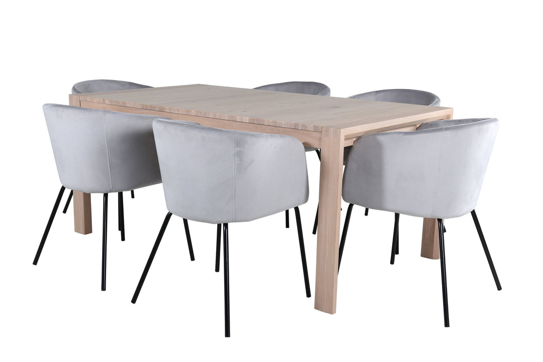 Venture Home Slider Extention Table - White Wash - 170+40+40cm +Berit Chair - Black / Light Grey Velvet_6