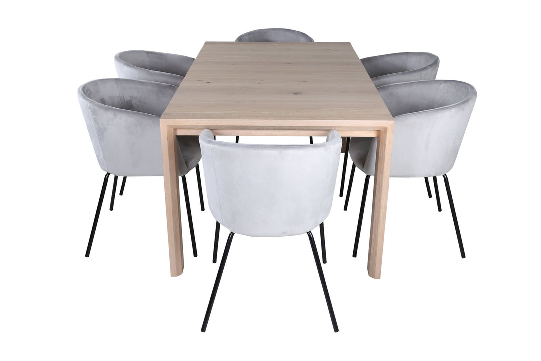 Venture Home Slider Extention Table - White Wash - 170+40+40cm +Berit Chair - Black / Light Grey Velvet_6