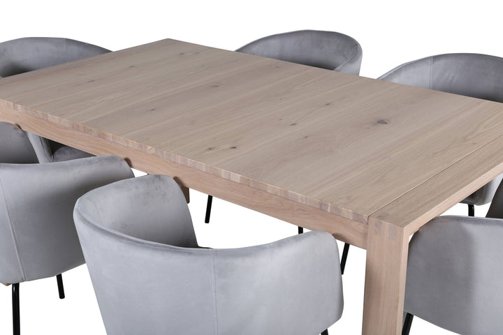 Venture Home Slider Extention Table - White Wash - 170+40+40cm +Berit Chair - Black / Light Grey Velvet_6