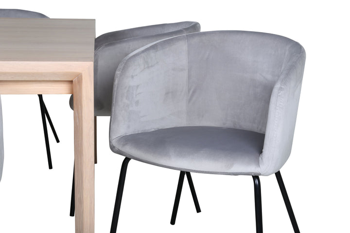 Venture Home Slider Extention Table - White Wash - 170+40+40cm +Berit Chair - Black / Light Grey Velvet_6