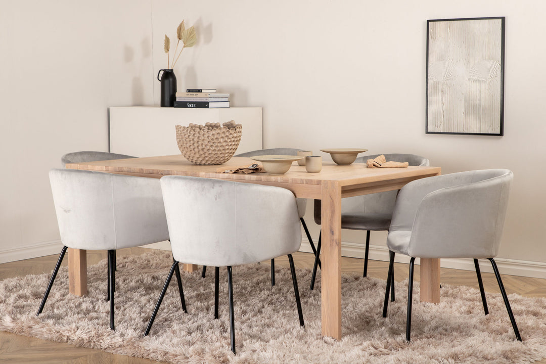 Venture Home Slider Extention Table - White Wash - 170+40+40cm +Berit Chair - Black / Light Grey Velvet_6