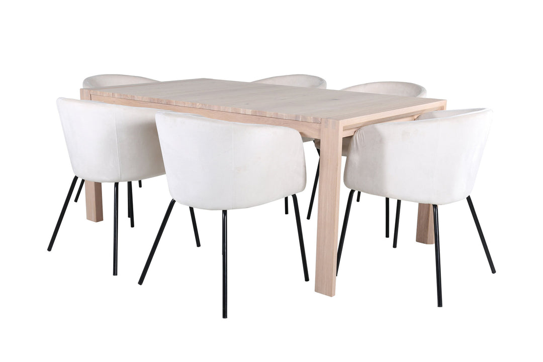 Venture Home Slider Extention Table - White Wash - 170+40+40cm +Berit Chair - Black / Beige Velvet_6