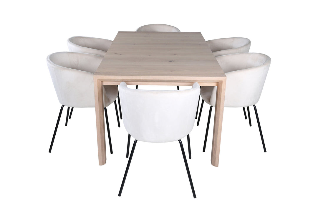 Venture Home Slider Extention Table - White Wash - 170+40+40cm +Berit Chair - Black / Beige Velvet_6