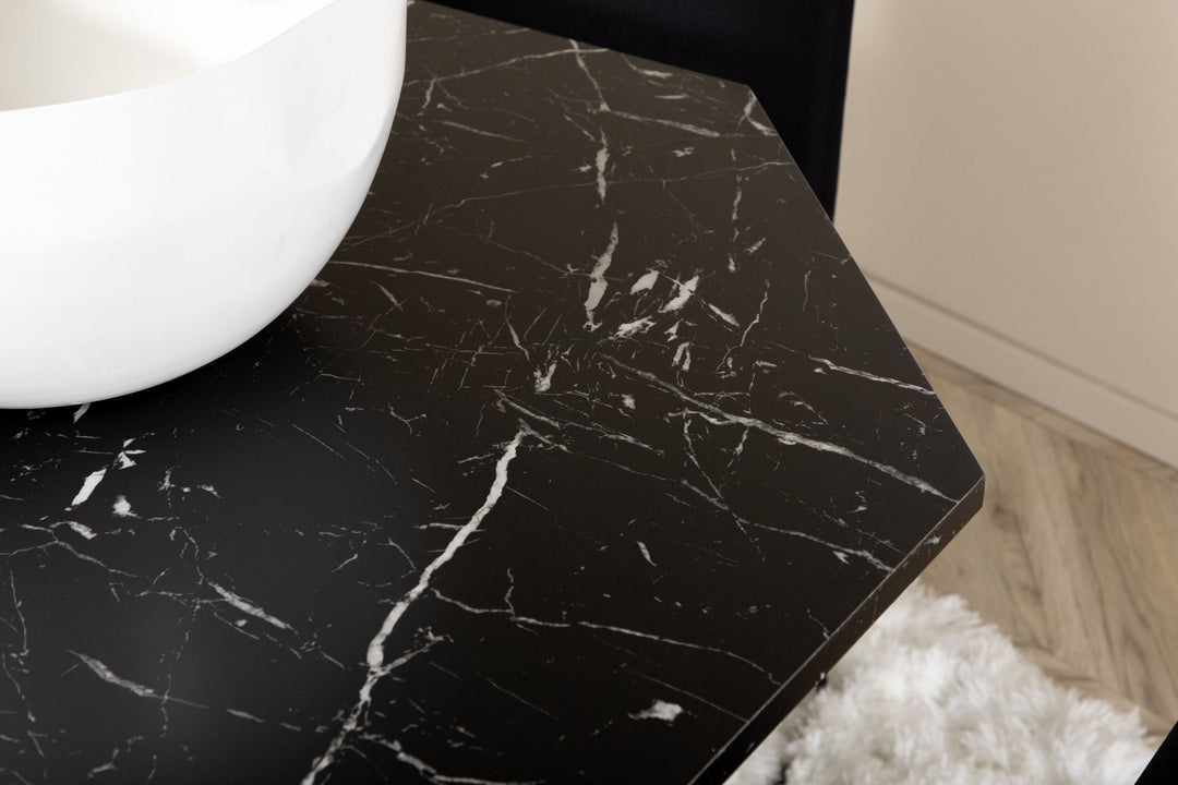 Venture Home Marbs Round Dining Table , Black Black Glass Marble+Muce Dining Chair , Black Legs , Black Fabric_4