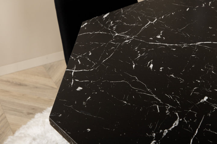 Venture Home Marbs Round Dining Table , Black Black Glass Marble+Muce Dining Chair , Black Legs , Black Fabric_4
