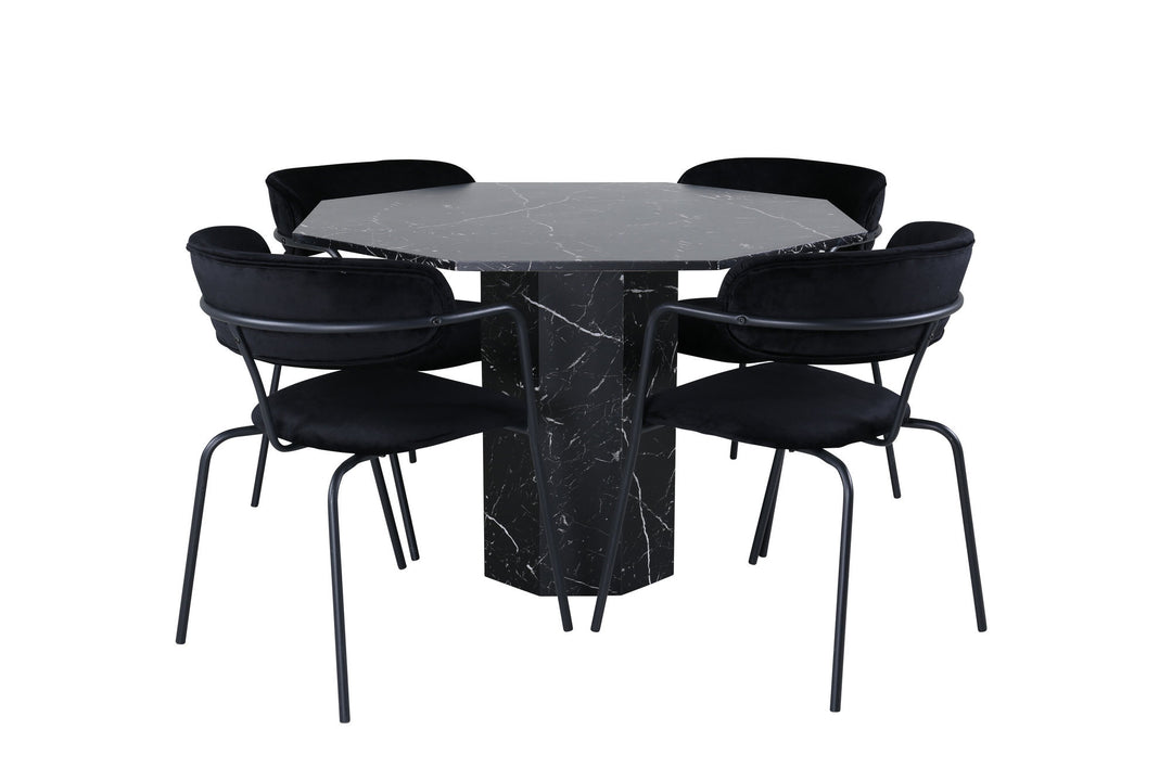 Venture Home Marbs Round Dining Table , Black Black Glass Marble+Arrow armchair , Black Legs , Black Velvet_4