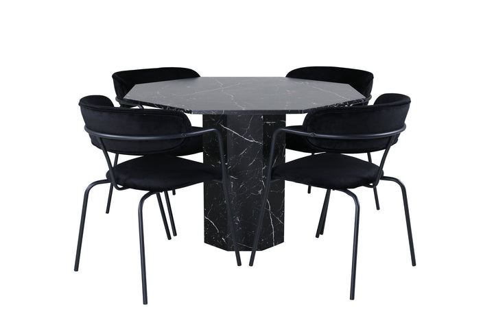 Venture Home Marbs Round Dining Table , Black Black Glass Marble+Arrow armchair , Black Legs , Black Velvet_4