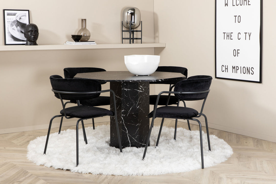 Venture Home Marbs Round Dining Table , Black Black Glass Marble+Arrow armchair , Black Legs , Black Velvet_4