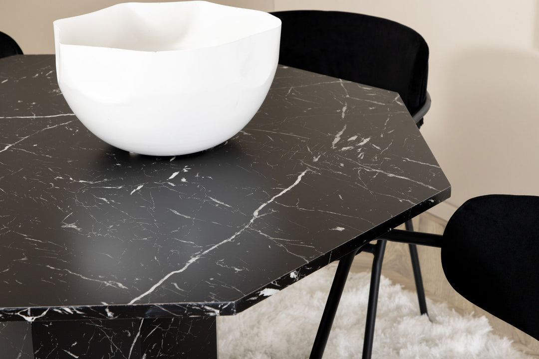 Venture Home Marbs Round Dining Table , Black Black Glass Marble+Arrow armchair , Black Legs , Black Velvet_4