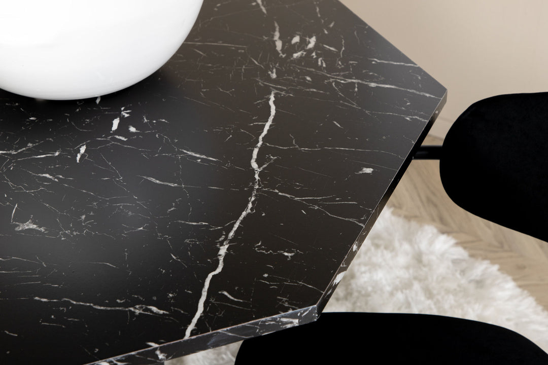 Venture Home Marbs Round Dining Table , Black Black Glass Marble+Arrow armchair , Black Legs , Black Velvet_4