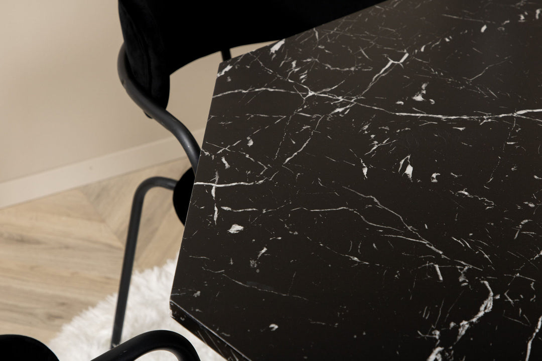 Venture Home Marbs Round Dining Table , Black Black Glass Marble+Arrow armchair , Black Legs , Black Velvet_4