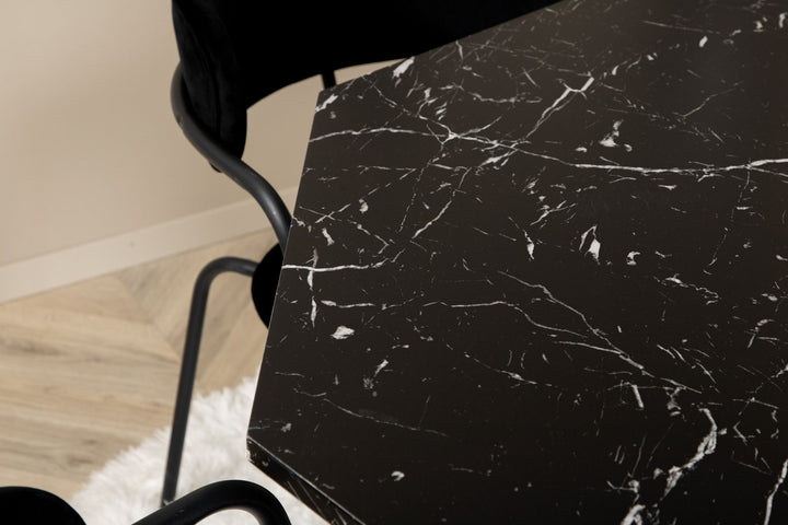 Venture Home Marbs Round Dining Table , Black Black Glass Marble+Arrow armchair , Black Legs , Black Velvet_4
