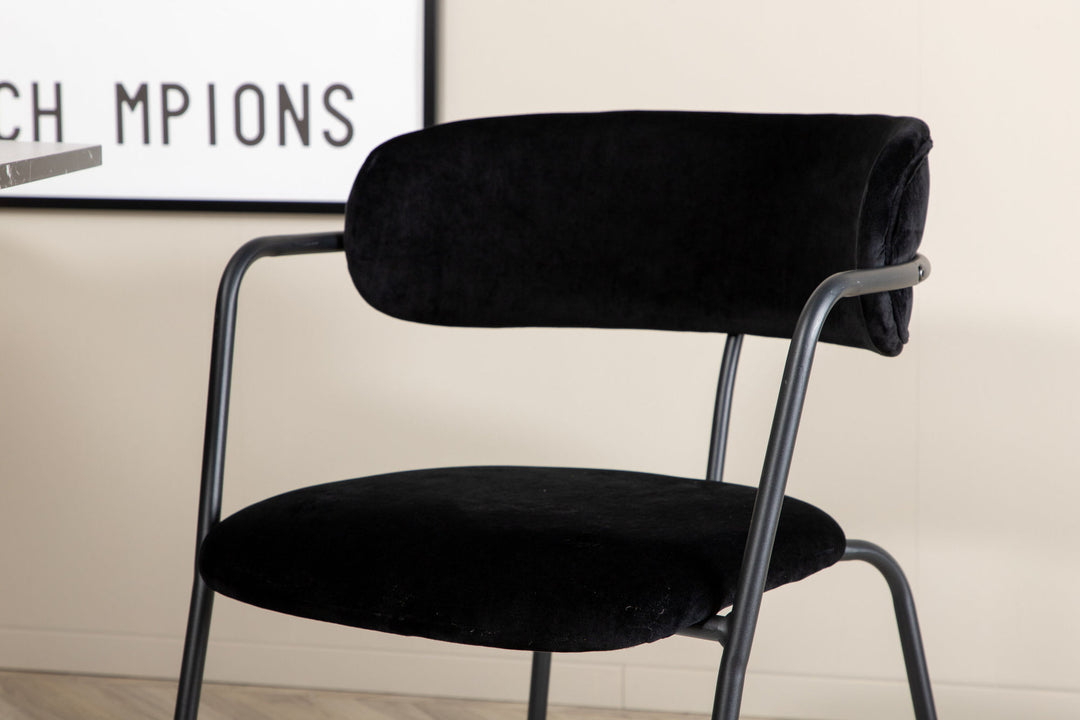 Venture Home Marbs Round Dining Table , Black Black Glass Marble+Arrow armchair , Black Legs , Black Velvet_4