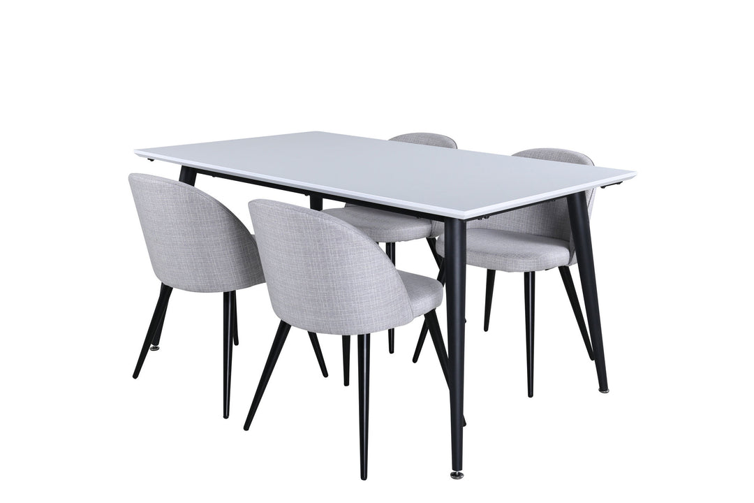 Venture Home Jimmy Dining Table , Black White HPL+Velvet Dining Chiar , Black legs , Light GreyFabric_4