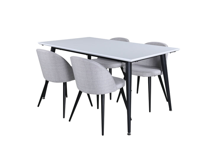 Venture Home Jimmy Dining Table , Black White HPL+Velvet Dining Chiar , Black legs , Light GreyFabric_4