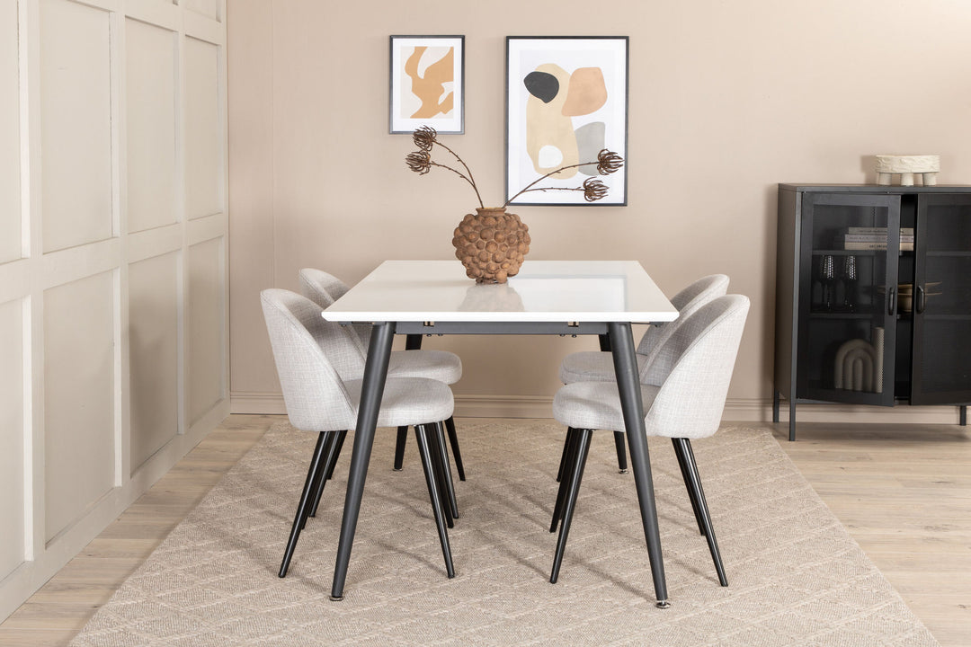 Venture Home Jimmy Dining Table , Black White HPL+Velvet Dining Chiar , Black legs , Light GreyFabric_4