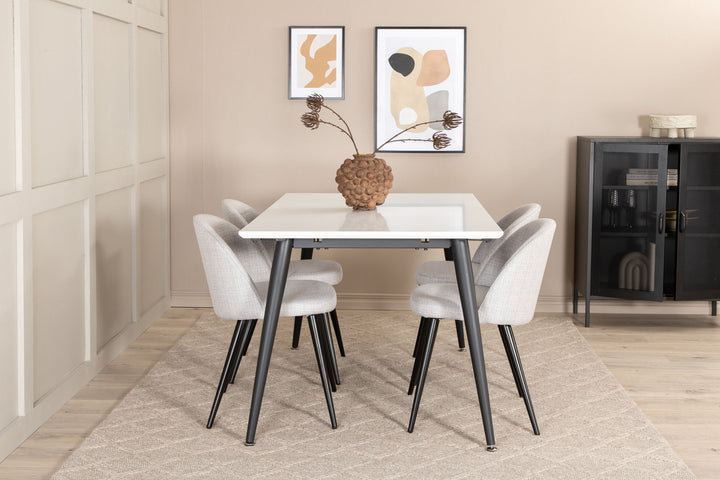 Venture Home Jimmy Dining Table , Black White HPL+Velvet Dining Chiar , Black legs , Light GreyFabric_4