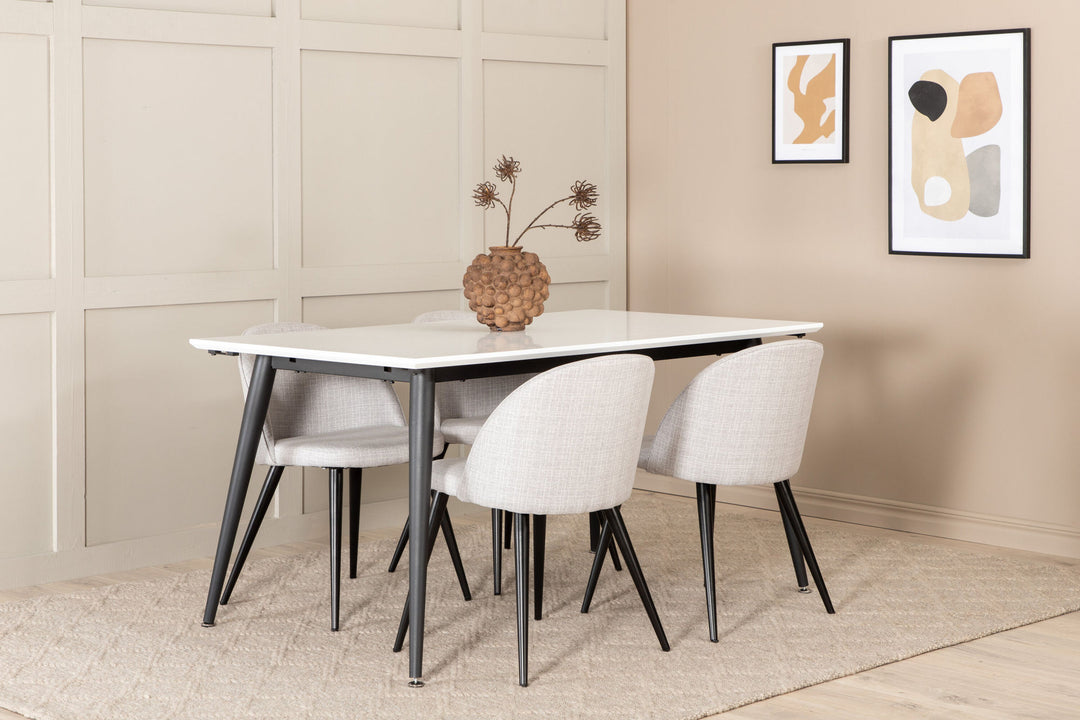 Venture Home Jimmy Dining Table , Black White HPL+Velvet Dining Chiar , Black legs , Light GreyFabric_4