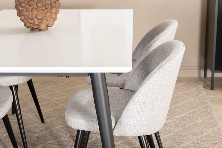 Venture Home Jimmy Dining Table , Black White HPL+Velvet Dining Chiar , Black legs , Light GreyFabric_4