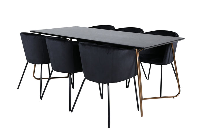 Venture Home Petra Dining Table , Distressed Copper Black Veneer+Berit Chair , Black Black Velvet_6