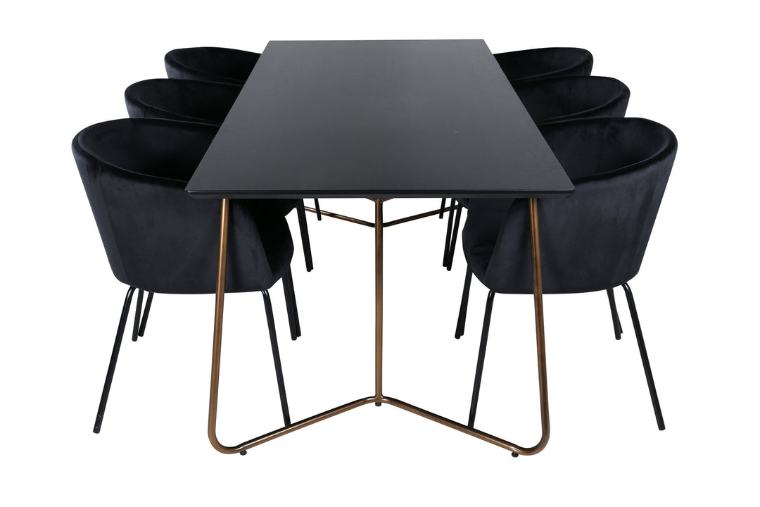 Venture Home Petra Dining Table , Distressed Copper Black Veneer+Berit Chair , Black Black Velvet_6