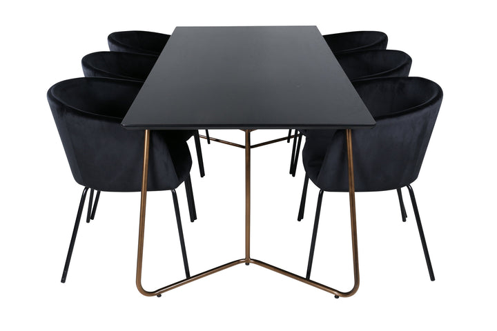 Venture Home Petra Dining Table , Distressed Copper Black Veneer+Berit Chair , Black Black Velvet_6