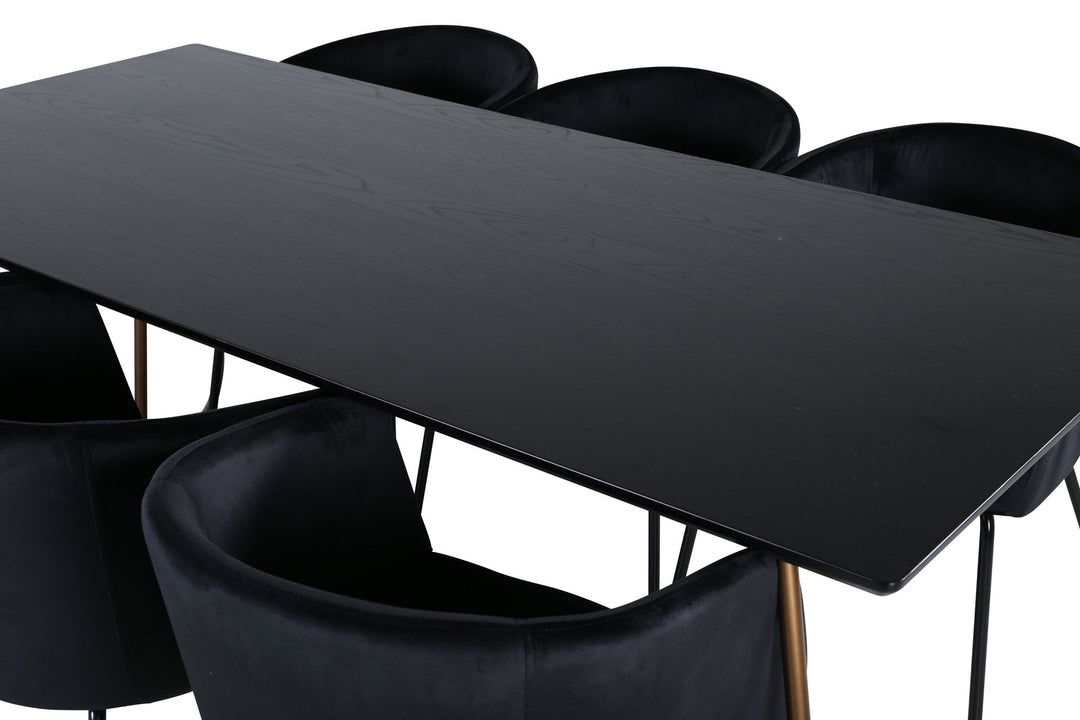 Venture Home Petra Dining Table , Distressed Copper Black Veneer+Berit Chair , Black Black Velvet_6