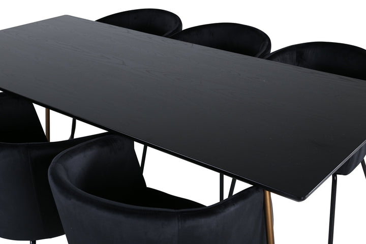 Venture Home Petra Dining Table , Distressed Copper Black Veneer+Berit Chair , Black Black Velvet_6